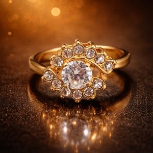 Vintage Victorian Style Halo Ring with CZ Stones - Thailand Size 6
